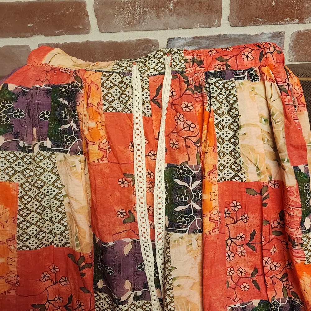 POL Floral Patchwork Pants in Pink and Orange